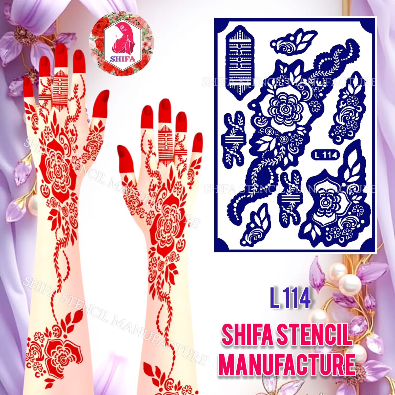 L114 Regal Garden Tapestry Theme Sticker Overview Henna Stencil - Shifa Stencil